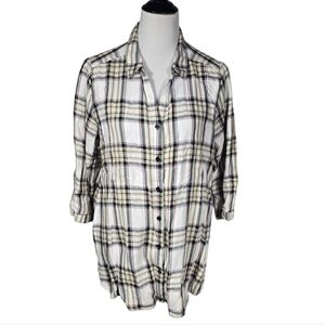 The Limited Size X-Large Tan Black White Red Plaid Button-Up 3/4 Sleeve Shirt